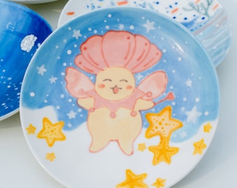 Whimsical Seashell Man Ceramic Ring Dish Ocean Inspired Starfish Trinket Dish Sky Blue Kawaii Catchall Tray Funny Birthday Gift for Kids