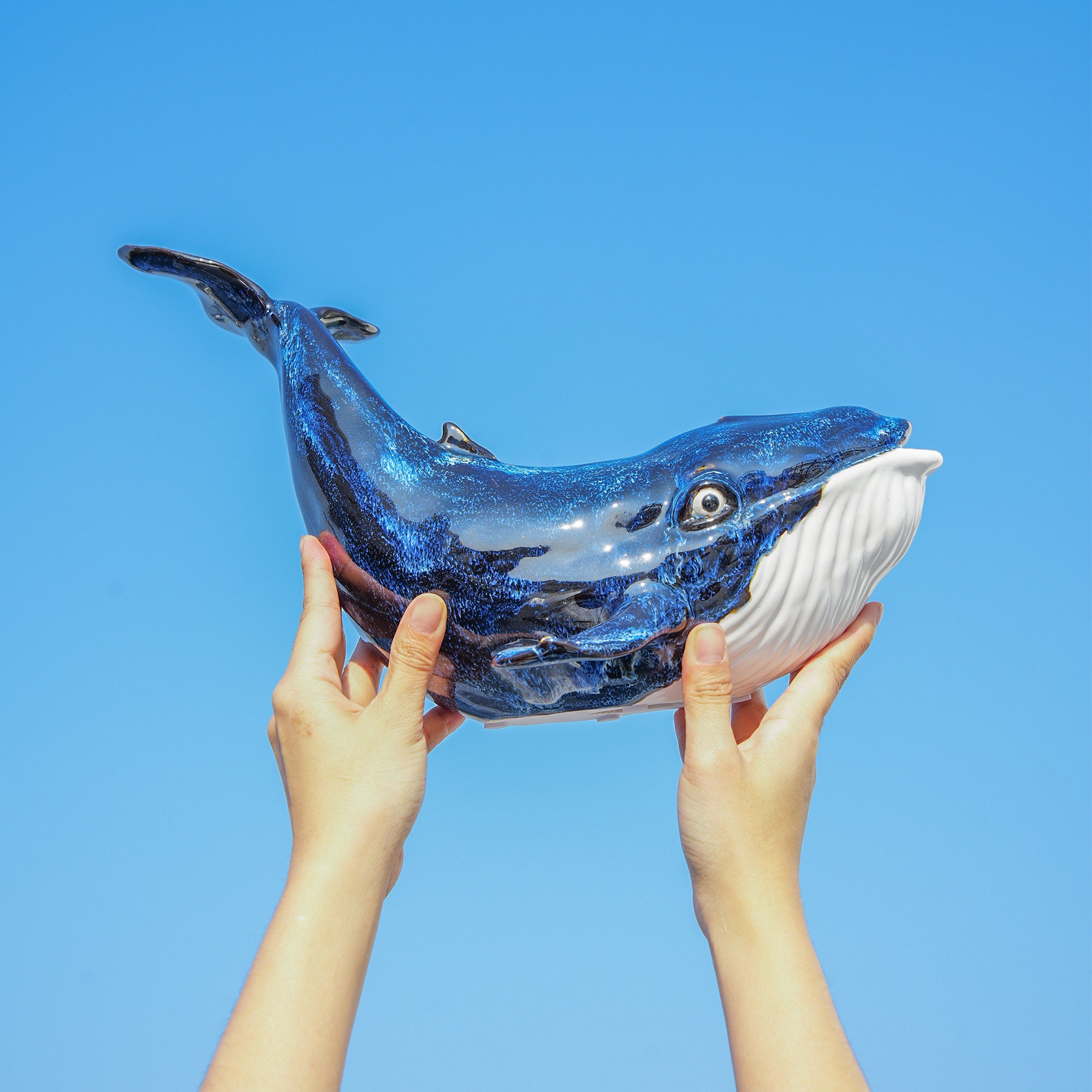 Ceramic Whale Sculpture Green&blue Whale Ornament Whale Sculpture