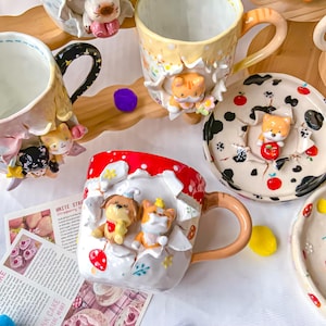 Aangepaste schattige huisdiermok kawaii grillige hond keramische beker gepersonaliseerde 3D handgemaakte kattenmokken dier Y2K anime unieke huisdierliefhebbers kerstcadeau