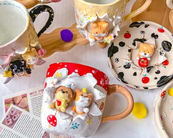Benutzerdefinierte niedlichen Haustier Becher Kawaii wunderliche Hund Keramik Tasse personalisierte 3D handgemachte Katze Becher Tier Y2K Anime einzigartige Haustier-Liebhaber Chirstmas Geschenk