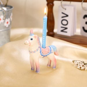 Handmade Ceramic Unicorn Cake Candle Holder - Cute Unicorn with Pastel Party Hat, Unique Cake Topper for Birthdays and Special Occasions image 1