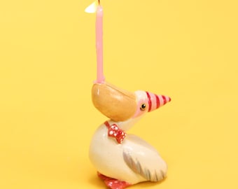 Ceramic Pelican Candle Holder Handmade Quirky Home Decor Colorful Beach Style Fun Birthday Decor Unique Wedding Gift Playful Gift Idea Ideal