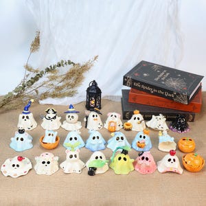 Figuras de fantasmas de cerámica coloridas, decoración de Halloween, hecho a mano, bonito regalo, porta incienso, luminarias de gato, portavelas único y caprichoso.