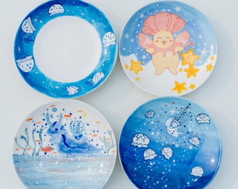 Fairycore Ocean Trinket Dish Ceramic Handpainted Tray Sauce Dish Handmade Jewelery Dish Home Decor Housewarming Gift Salad Bowl Y2K