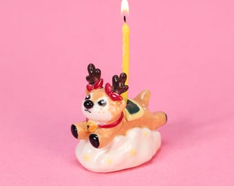 Handbemalte Rentier-Kuchendekoration Keramik-Kerzenhalter Handgemacht Familie Party Dekor Einzigartige Sammlerfigur niedliches Tier Weihnachtsgeschenk