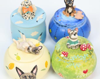 Custom Ceramic Pet Urn Handmade Forget me not pet Urn Cat urn Dog urn Ceramic Cat Jar Ceramic Urn for Ashes Handpainted Cat Urn Keepsake Urn