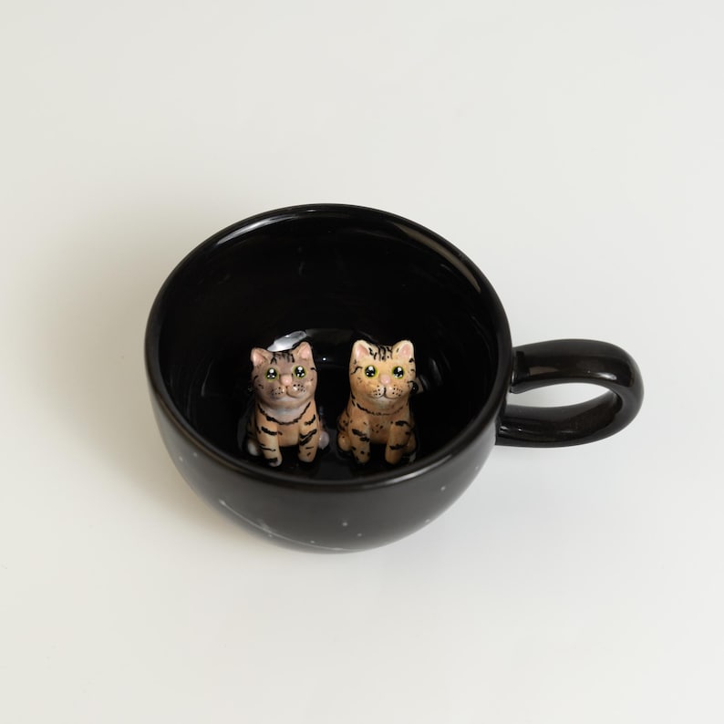 Anpassad keramisk mugg för husdjur Personlig handgjord hundmugg Anpassad färg Gåva för husdjursälskare Specialkaffemugg för katt Handmålad Tittut-espressomugg Black