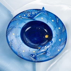 Blue Whale Pasta Ceramic Bowl | Modern Fairycore Handmade Plate | Starry Night Porcelain Dinnerware | Kithcen Decor | Christmas Fruit Bowl