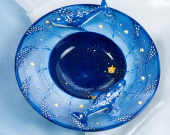 Blauwal Pasta Keramik Schüssel | Modern Fairycore handgemachte Teller | Sternennacht Porzellan Geschirr | Küchen Dekor | Weihnachten Obstschale