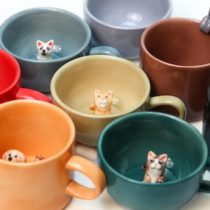 Custom Ceramic Peekaboo Mug Hidden Animal Custom Dog & Cat Mug  Handmade Coffee Mug with Animal Figurines - Unique Gift for Pet Lovers