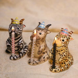 Quirky Safari Dragon Cake Topper Ceramic Candle Holder Funny Dinosaur Figurine Zebra Leopard Pattern Wild Birthday Party Decor Gift