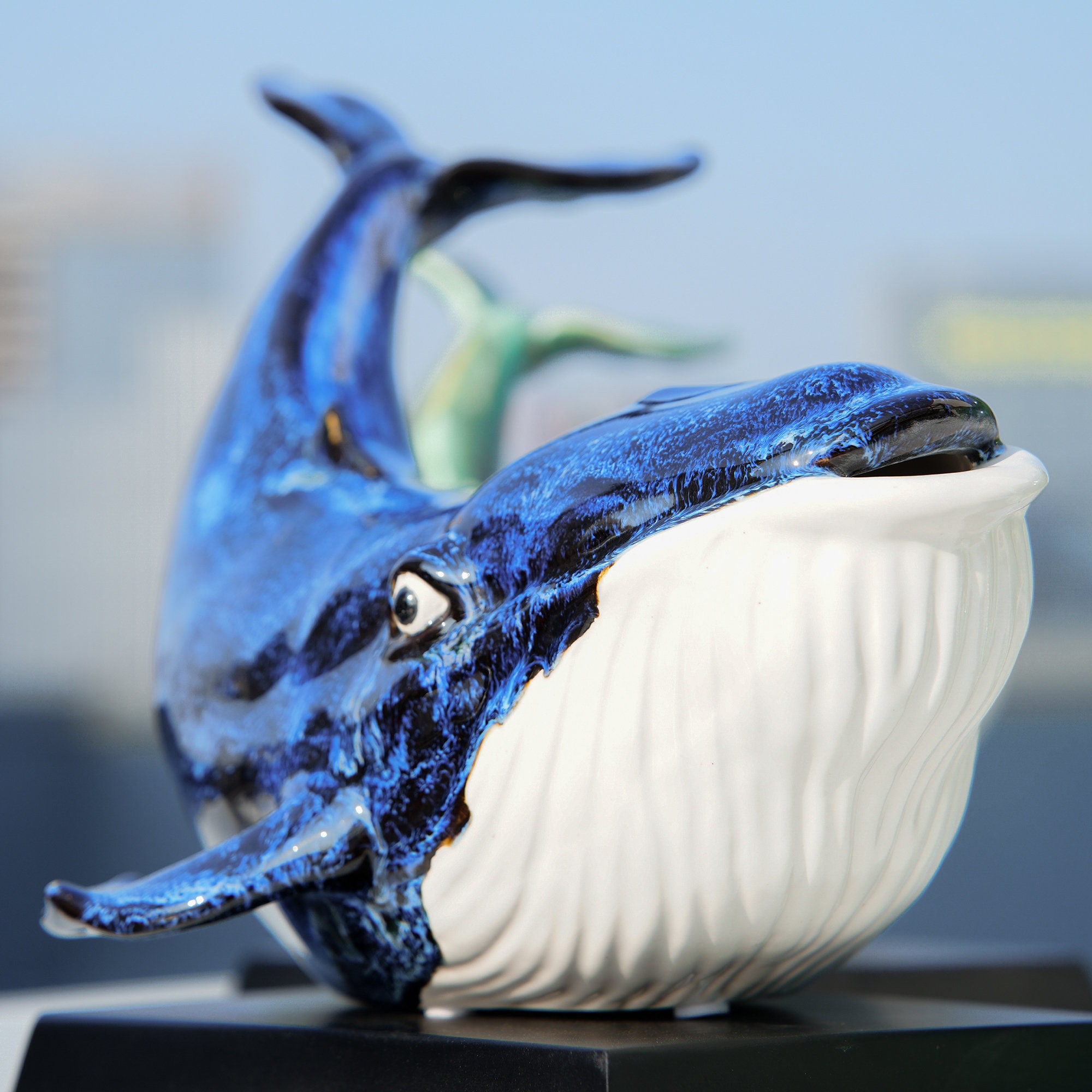 Ceramic Whale Sculpture Green&blue Whale Ornament Whale Sculpture