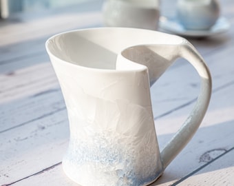 Unique Sculptural White Ceramic Mug, Modern Abstract Art Cup, Distinctive Home Décor Accessory Housewarming Gift Valentine's Day Gift