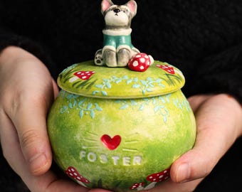 Custom Ceramic Pet Urn Mushroom Forest Dog Urn Personalized Handmade Keepsake Jar for Pet Ashes Memorial Gift Cottagecore Keepsake Pet Loss
