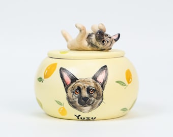 Custom Dog Urn Handmade Ceramic Pet Urn with Pet Portrait & Pose Personalized Memorial Jar Great Memorial Pottery Cat Urn Fully Handpainted