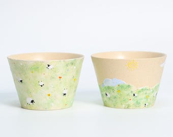 Skurrile Keramikschale Schaf Handgemacht Cottagecore Himmel Grassfeld Keramiktasse Handgemacht süsse Espressotasse Housewarming Geschenk Fairycore Becher Y2K
