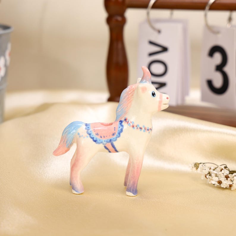 Handmade Ceramic Unicorn Cake Candle Holder - Cute Unicorn with Pastel Party Hat, Unique Cake Topper for Birthdays and Special Occasions image 8