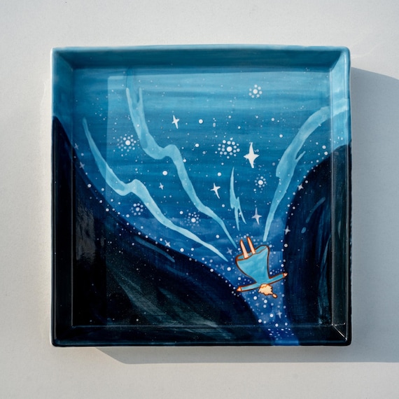 Ceramic Jewelry Plate | Falling into Deep Sea Handmade Ring Dish | Fantasy Decorative Tray Perfect for Table or Wall | Birthday Gift for Her