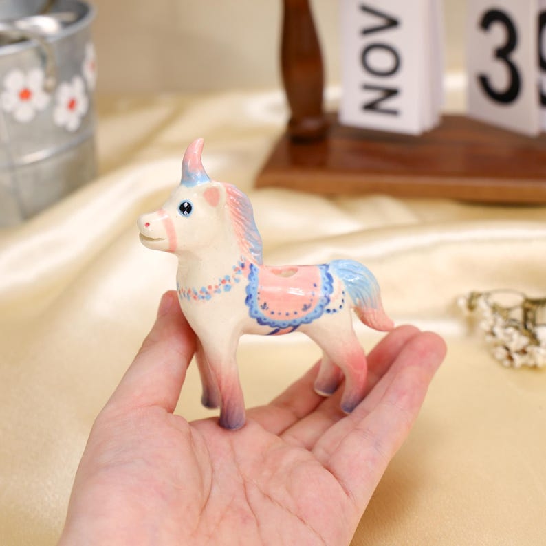 Handmade Ceramic Unicorn Cake Candle Holder - Cute Unicorn with Pastel Party Hat, Unique Cake Topper for Birthdays and Special Occasions image 9