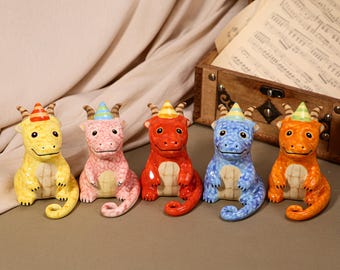Ceramic Dragon Cake Topper Handpinated Birthday Candle Holder Colorful Dragon Figurine Fantasy Party Decor Handmade Kids Cake Decoration