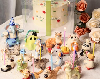 Custom Animal Cake Topper Personalized Pet Wedding Candle Holder Birthday Dragon Figurine Handmade Cute Gift for Kid Whimsical Forest Decor