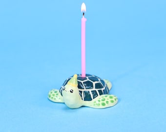 Ceramic Sea Turtle Cake Topper Cute Handmade Tiny Candle Holder Unique Party Decoration Birthday Party Topper Special Collectable Heirloom