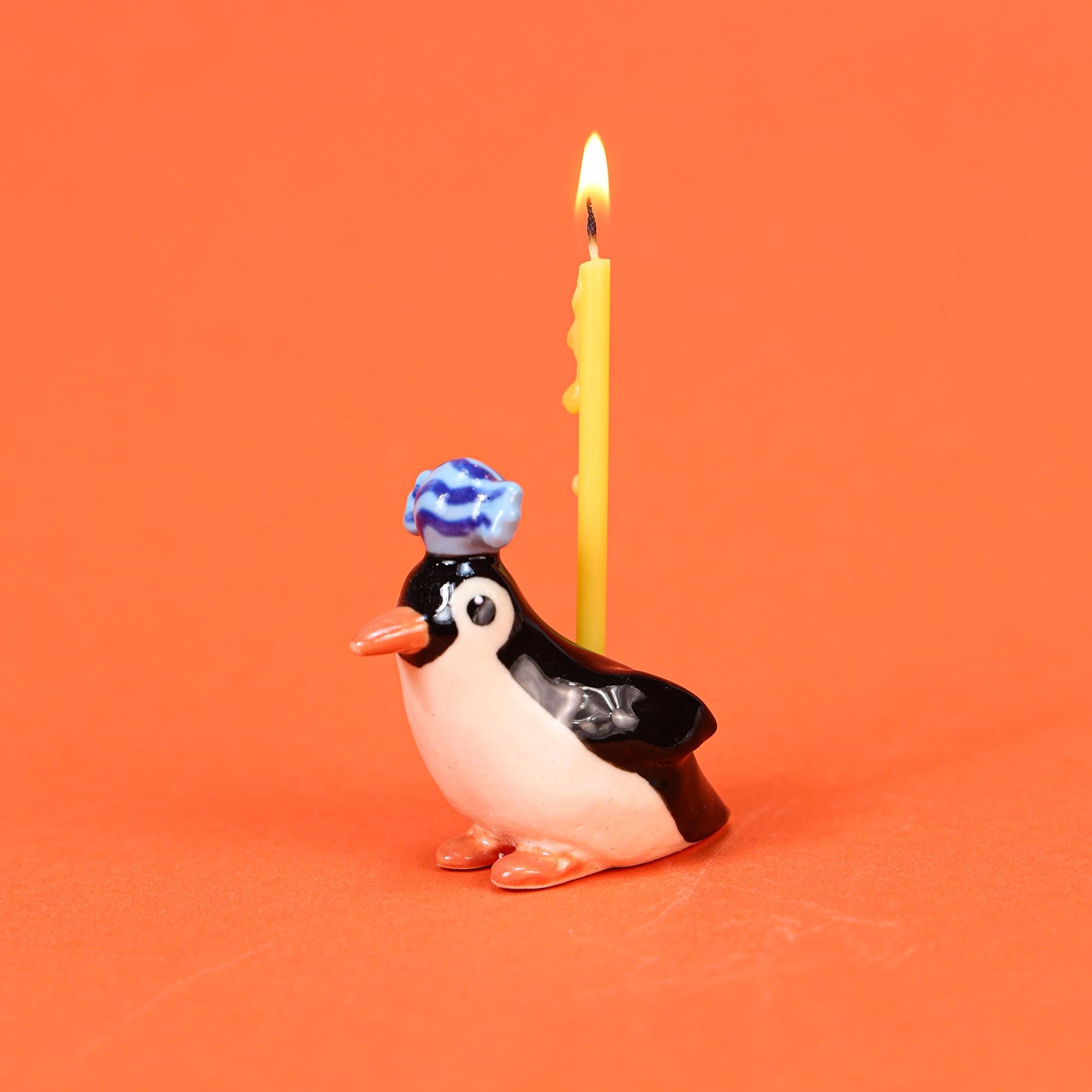 Penguin Cake Topper Handmade Pottery Figurine Penguin Sculpture Cute Collectable Heirloom Art Hand-painted Birthday Wedding Candle Holder