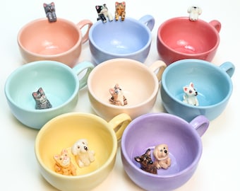 Custom 250ml Cute Pet Coffee Mug Handmade Cat Dog inside Mug Personalized Great Memorial Gift for Pet Lover Housewarming Gift Colorful Cup