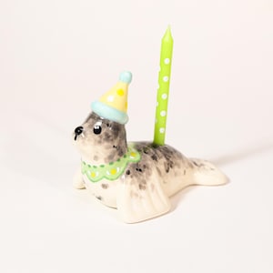 Frais pastel jaune vert pour gâteau mignon bougeoir en céramique phoque tacheté Figurine poterie animal fête d'anniversaire décoration cadeau de printemps