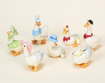 Hand Painted Goose Cake Toppers Set Adorable Handmade Ceramic Birthday Candle Holders Animal Themed Party Colorful Porcelain Figurine Gift