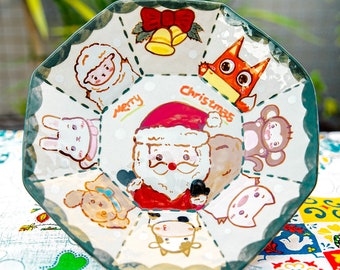 Santa Claus Ceramic Plate | Whimsical Ceramic Dish | Holiday Animal Characters Design | Unique Christmas Gift | Decorative Kid Gift
