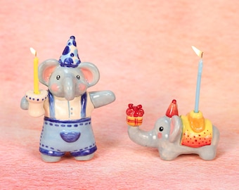 Handmade Ceramic Elephant Candle Holders Set Cute Birthday Gifts Elephant Figurines Ceramic Home Decor Party Decoration Fun Gifts for Her