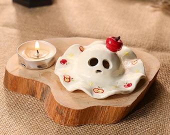 Handgjord äppelspöke keramisk figurin värmeljushållare halloween ljushållare unik presentbordsdekor rökelsebrännare kuslig heminredning