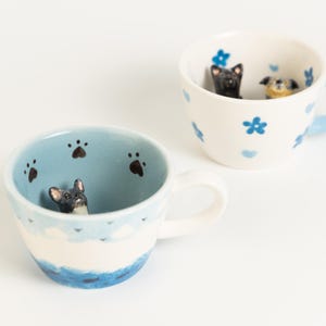 Taza de café de cerámica personalizada para mascotas, hecha a mano, con forma de océano, para perro, taza con forma de pata de gato kawaii, taza de espresso azul, regalo para mamá, taza náutica Y2K