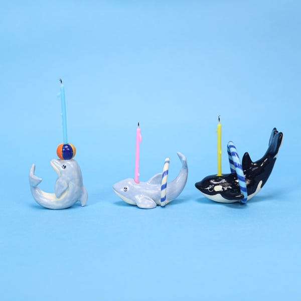 Custom Animal Birthday Cake Topper Personalized Orca Sea Dolphin Candle Holder Ceramic Figurine Kid Party Ocean Decor Houswarming Gift Y2K