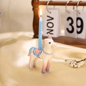Handmade Ceramic Unicorn Cake Candle Holder - Cute Unicorn with Pastel Party Hat, Unique Cake Topper for Birthdays and Special Occasions image 3