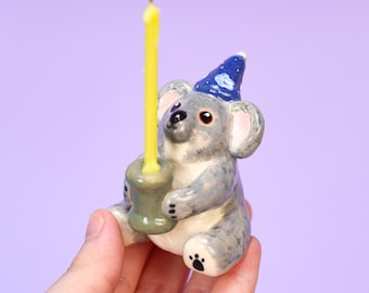 Koala Kerzenhalter Niedliche Geburtstags-Dekor-handemade Keramik-Spaß-Tier-Stil Einzigartige Geschenk-Idee-witzige Party-Dekoration für Kinder Whimiscal Dekor