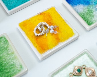 Plato de anillo de cerámica naranja al atardecer con glaseado crujiente, regalo de bodas para la novia, portavelas para accesorios de boda regalo para ella