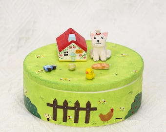 Custom Pet Memorial Urn Personalized Cat Dog House Figurines Green Garden Colorful Handpainted Pottery Urn Favorite Toys Pottery Pet Jar