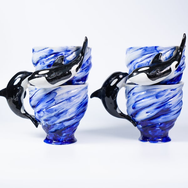 Orca Himmelblaue Keramikbecher | Handgefertigte Walbecher | Keramiktasse | Ozeanisches Geschenk | Niedrigster Preis | Geschenk für sie für Mama | Einweihungsparty