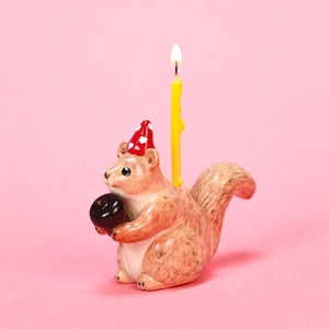 Handmade Squirrel Ceramic Candle Holder Quirky Birthday Decor Fun Woodland Style Unique Gift Idea for Kids Cute Party Decor Fairycore Decor