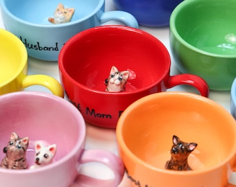 Custom Pet Ceramic Mug Personalized Handmade Pure Color Dog Mug Handmade Pet Lover Gift Special Coffee Cat Mug Peekaboo Espresso Mug Y2K