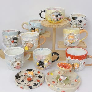 Personalisierte niedlichen Haustier Kaffeebecher Katze & Hund Figur Geburtstagsgeschenk Benutzerdefinierte handgemachte Cartoon Keramik Becher handbemalte 3D Bier heiße Schokoladentasse