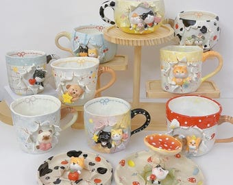 Personalisierte niedlichen Haustier Kaffeebecher Katze & Hund Figur Geburtstagsgeschenk Benutzerdefinierte handgemachte Cartoon Keramik Becher handbemalte 3D Bier heiße Schokoladentasse
