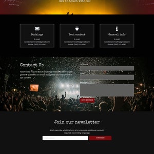 May include: A website for a band called Chillipepper. The website has a black background with red and yellow accents. The website includes information about the band, their music, and upcoming events. The website also has a contact form and a newsletter signup form.