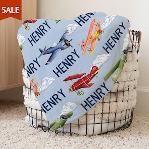 Personalized Airplane Baby Blanket Baby Boy Blanket Airplane Newborn Baby Gift New Mom Gift Adventure Baby Shower Gift Newborn Photo Prop