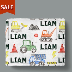 Personalized Baby Name Blanket Construction Truck Baby Blanket Custom Boy Toddler Truck Excavator Bulldozer Kids Blanket Construction