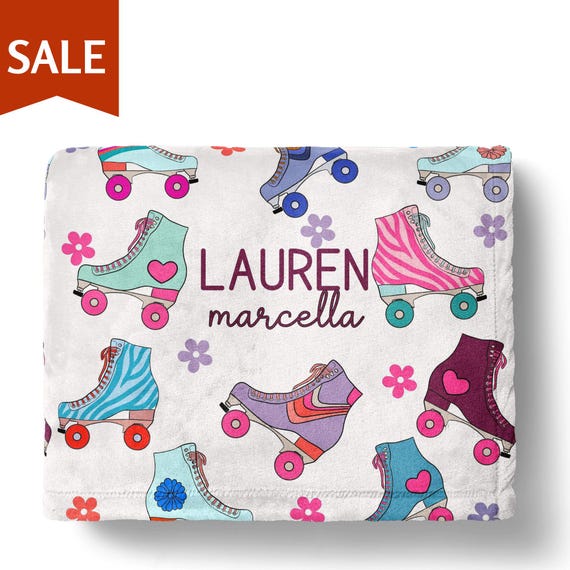 Roller Skates Personalized Blanket For Kid Girl Name Blanket Birthday Skating Lover Gift Blanket With Name Kids Christmas Gift Granddaughter