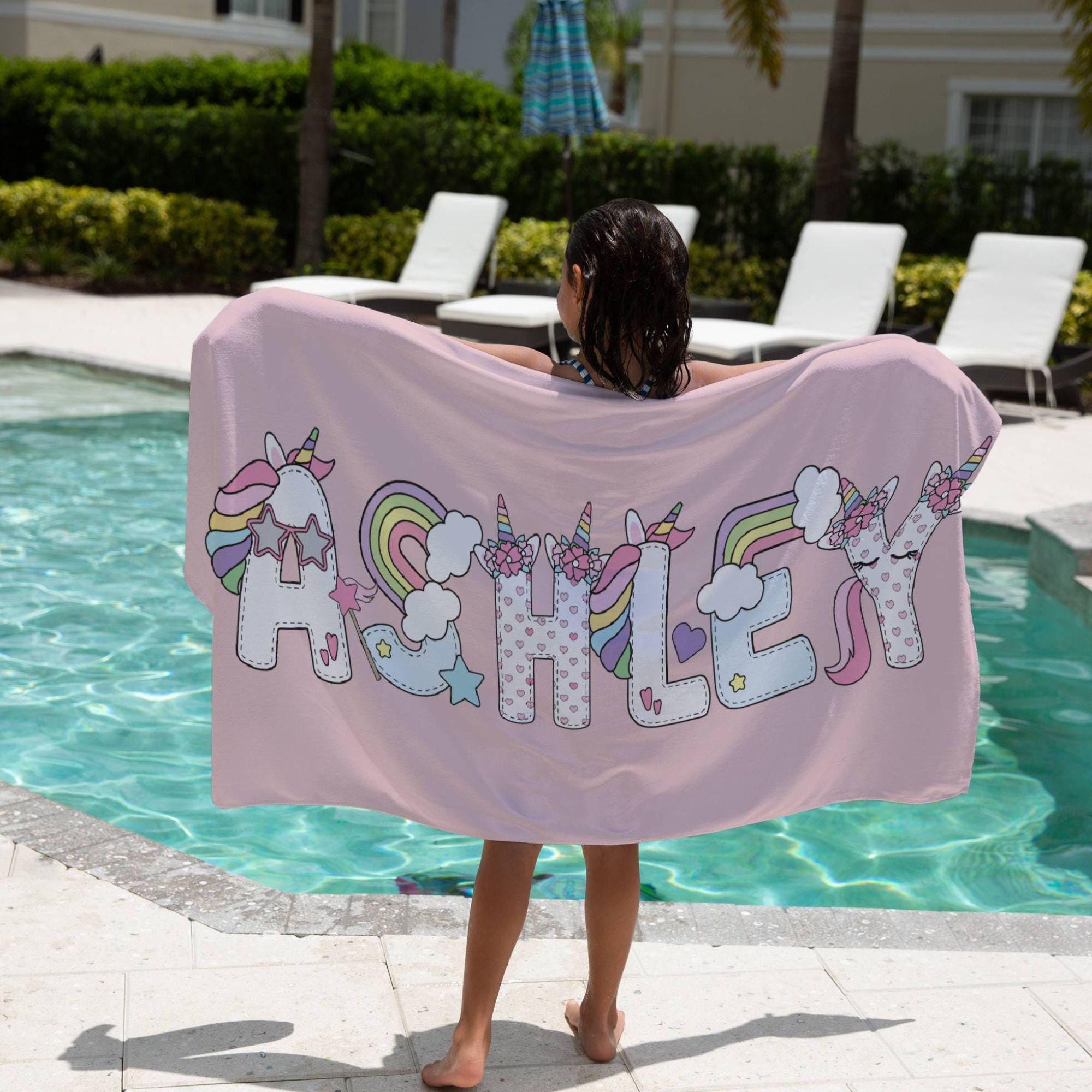 Personalized Unicorn Beach Towel Gift Birthday Party Favor Kid Pool Party Towel Graduation Gift Kid Girl Beach Towel Girl Summer Camp Towel