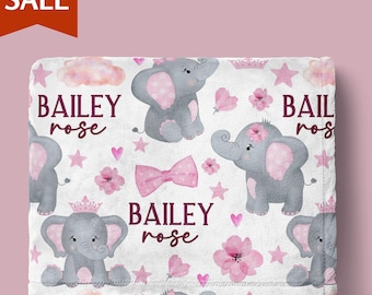 Personalized Baby Girl Elephant Blanket With Name Blanket Baby Shower Gift Newborn Name Custom Gift Toddler Elephant Blanket Birthday Gift